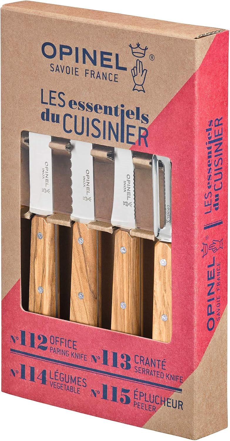 Les Essentials 4 Piece Kitchen Prep Knife Set, Wood Handles (Primo)