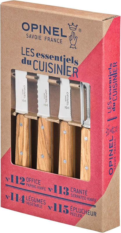 Les Essentials 4 Piece Kitchen Prep Knife Set, Wood Handles (Primo)