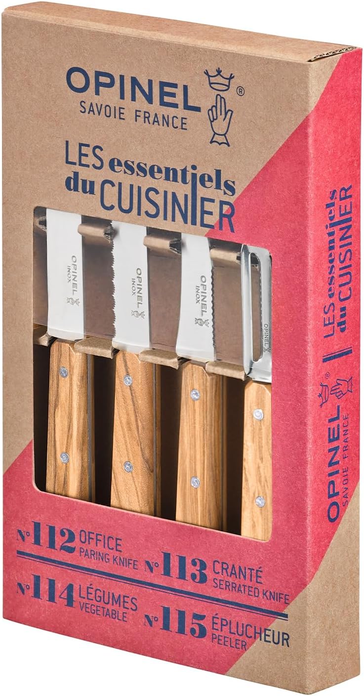 Les Essentials 4 Piece Kitchen Prep Knife Set, Wood Handles (Primo)