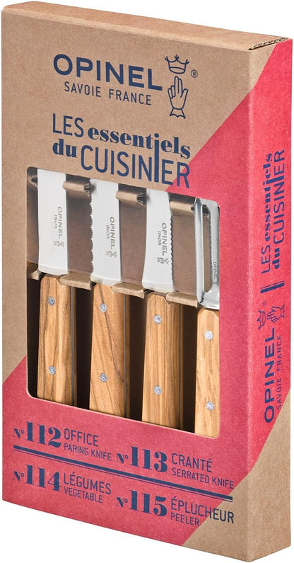 Les Essentials 4 Piece Kitchen Prep Knife Set, Wood Handles (Primo)