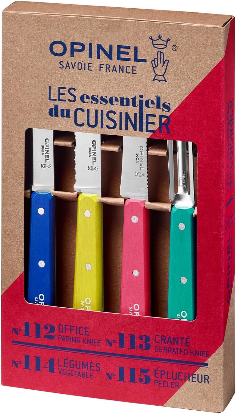 Les Essentials 4 Piece Kitchen Prep Knife Set, Wood Handles (Primo)