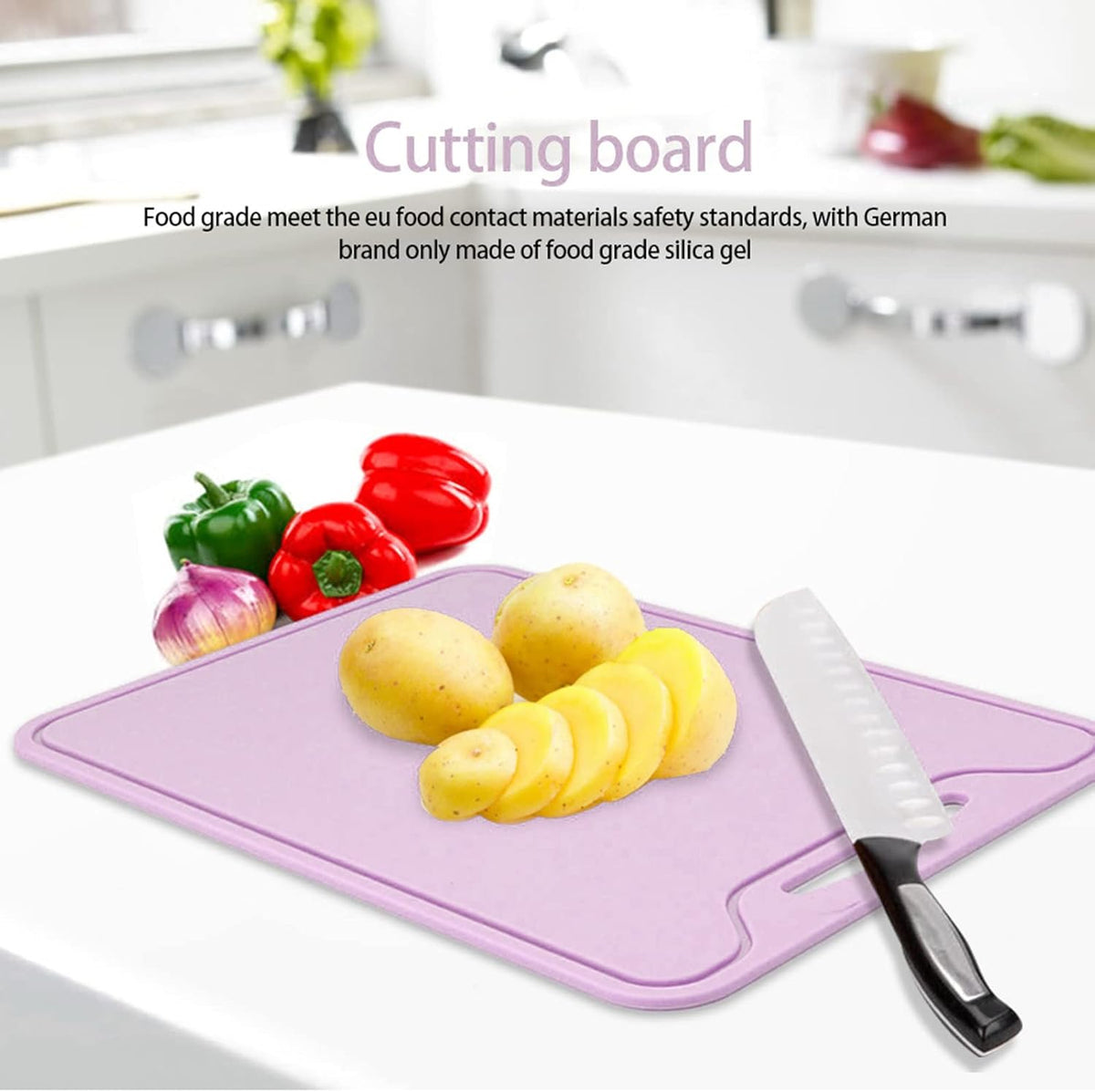 Silicone Cutting Board Flexible Chopping Mats with Juice Groove Non Slip Handle Free Dishwasher Safe Food Grade Heat Kitchen Mat