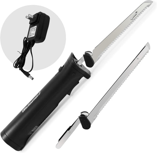 EK9810 Professional Cordless Rechargeable Easy-Slice Electric Knife with 4 Serrated Blades and Safety Lock Trigger Release, Carving Meats, Poultry, Bread, Black