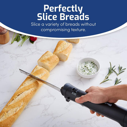 EK9810 Professional Cordless Rechargeable Easy-Slice Electric Knife with 4 Serrated Blades and Safety Lock Trigger Release, Carving Meats, Poultry, Bread, Black