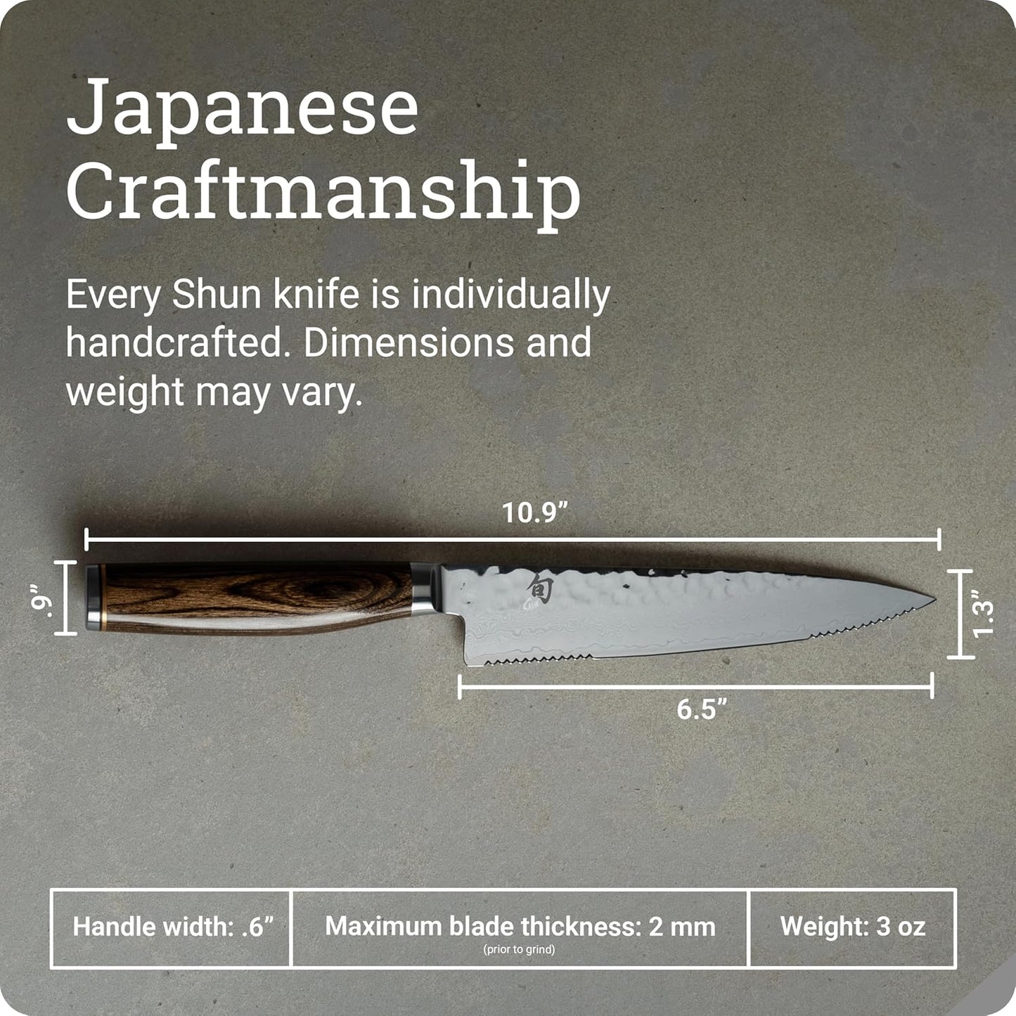 Premier 6.5" Serrated Utility Knife, Handcrafted Japanese Knife, VG-MAX Core with Damascus Stainless Steel Cladding, Pakkawood Handle, Precision and Sharpness for Professional and Home Chefs