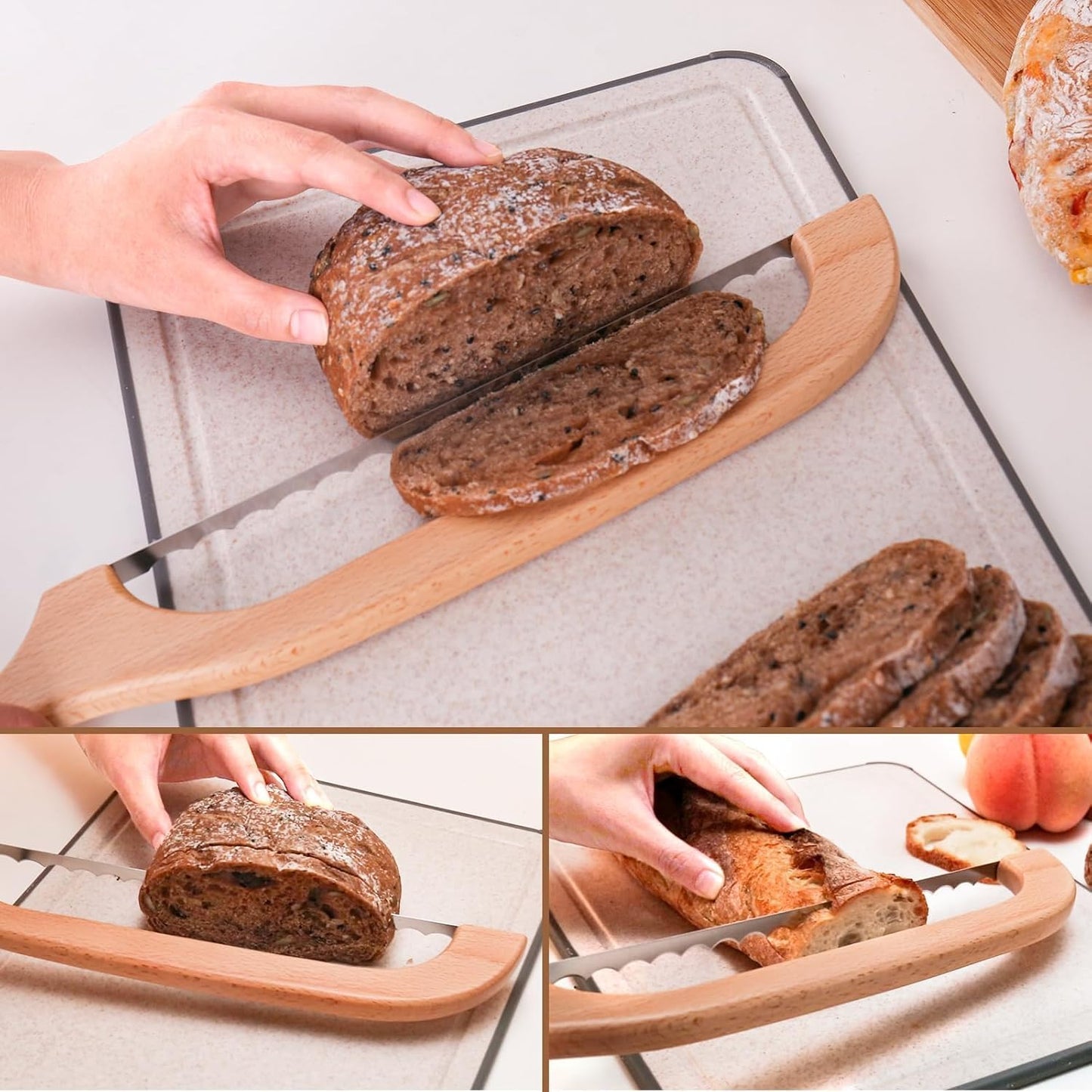 Bread Knife, 2 Pack Bread Slicer for Homemade Bread, 16'' Wooden Sourdough Bread Knife with Bow Design, Premium Stainless Steel Serrated Bread Cutter for Bagels and Baguettes (2 Pack)