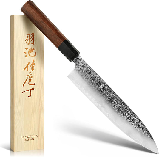 Japanese Chef Knife, Professional Kitchen Knives with VG10 Steel Core, 8.27 Inch Handcrafted Gyuto Knife with Ergonomic Rosewood Handle & Wooden Gift Box, Ultra Sharp Cooking Gifts for Chefs Men Women