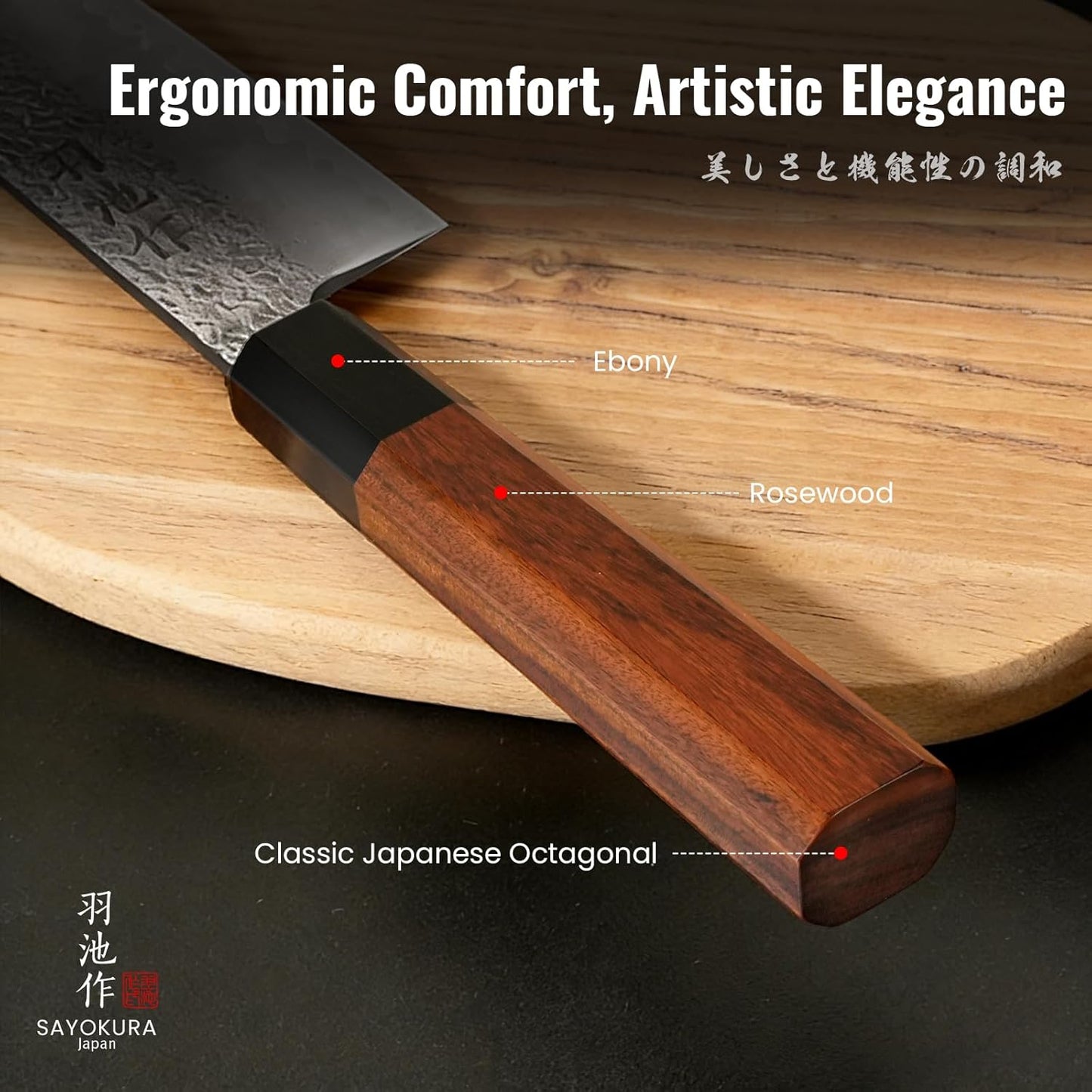 Japanese Chef Knife, Professional Kitchen Knives with VG10 Steel Core, 8.27 Inch Handcrafted Gyuto Knife with Ergonomic Rosewood Handle & Wooden Gift Box, Ultra Sharp Cooking Gifts for Chefs Men Women