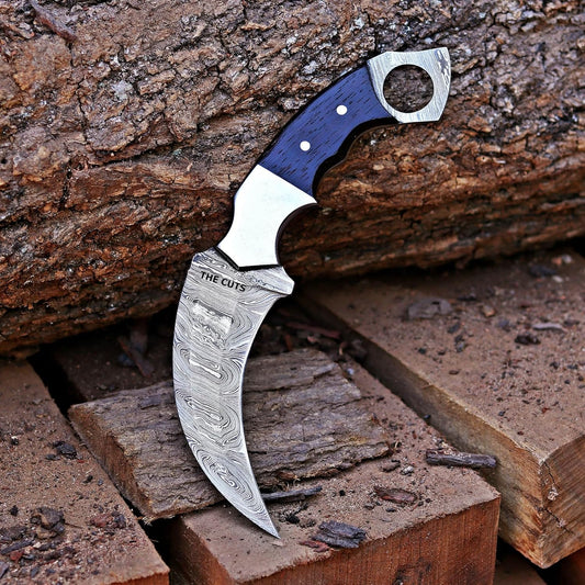 Damascus steel Handmade hunting Knife, Survival claw Tactical teeth Knife Double edged sharp, Fixed Blade Knife With Sheath, Curved knife