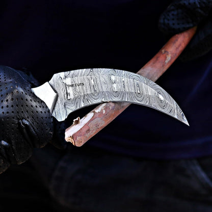 Damascus steel Handmade hunting Knife, Survival claw Tactical teeth Knife Double edged sharp, Fixed Blade Knife With Sheath, Curved knife