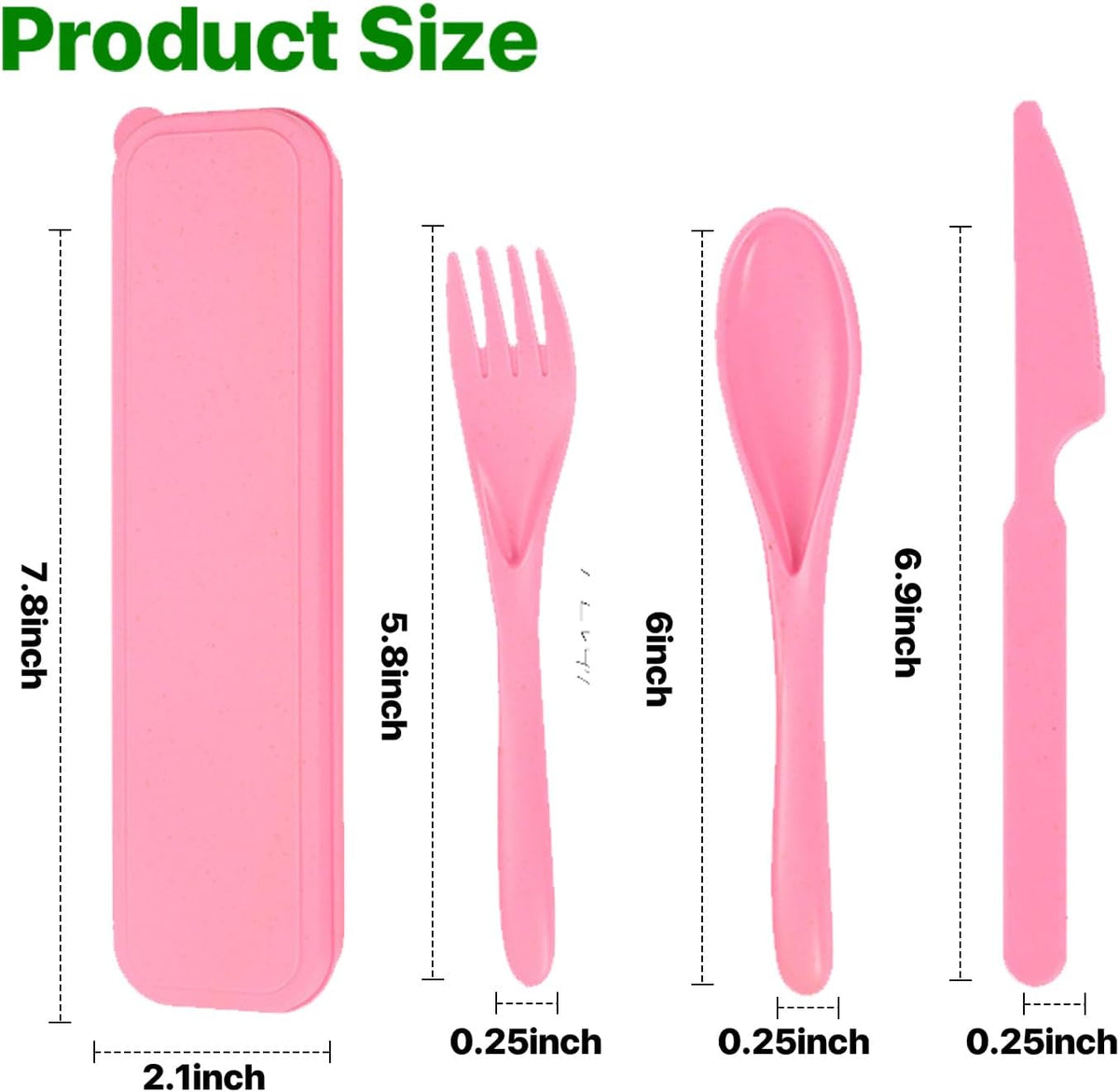 Pink Utensil set Travel Silverware with Case, 2 Sets Reusable Utensils Set with Case, Wheat Straw Utensils for Lunch Box Accessories, Camping Utensils for Work Lunch or Daily Use (Pink)