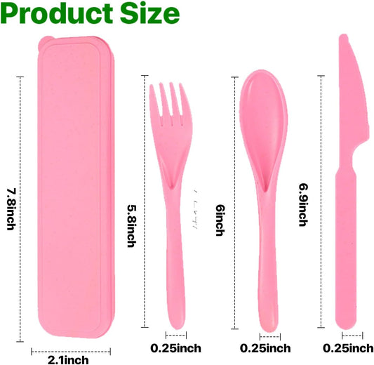 Pink Utensil set Travel Silverware with Case, 2 Sets Reusable Utensils Set with Case, Wheat Straw Utensils for Lunch Box Accessories, Camping Utensils for Work Lunch or Daily Use (Pink)