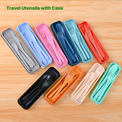 Pink Utensil set Travel Silverware with Case, 2 Sets Reusable Utensils Set with Case, Wheat Straw Utensils for Lunch Box Accessories, Camping Utensils for Work Lunch or Daily Use (Pink)