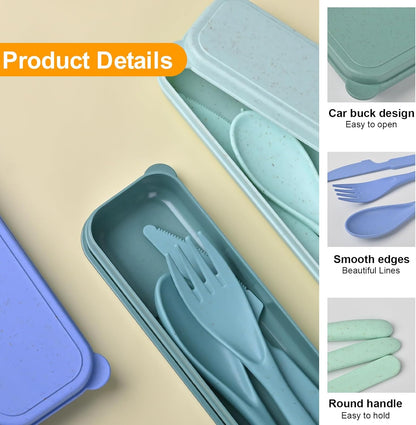 Pink Utensil set Travel Silverware with Case, 2 Sets Reusable Utensils Set with Case, Wheat Straw Utensils for Lunch Box Accessories, Camping Utensils for Work Lunch or Daily Use (Pink)