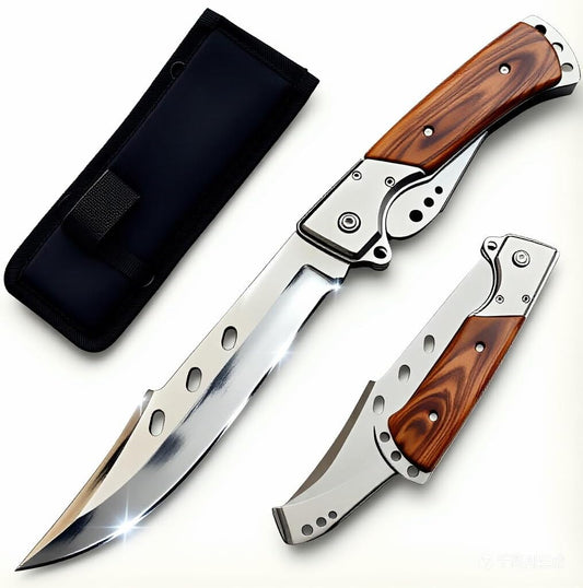 Long Blade Pocket Folding Knife - Sharp Survival Work Knives-Foldable Large Knife with Rosewood Handle,Gift for Dad Husband,for Hunting,Hiking,Camping (1 Knife)