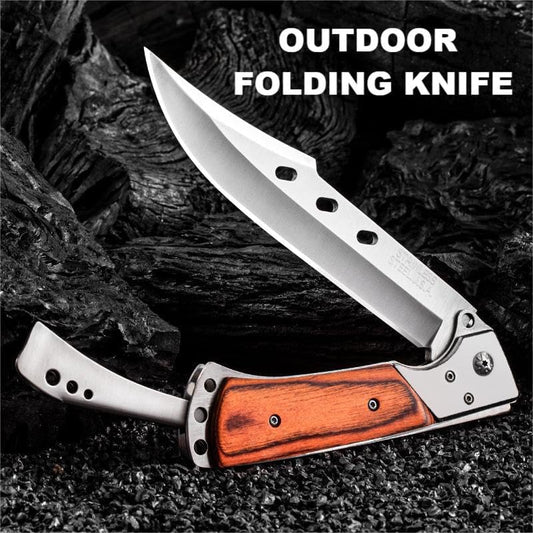 Long Blade Pocket Folding Knife - Sharp Survival Work Knives-Foldable Large Knife with Rosewood Handle,Gift for Dad Husband,for Hunting,Hiking,Camping (1 Knife)