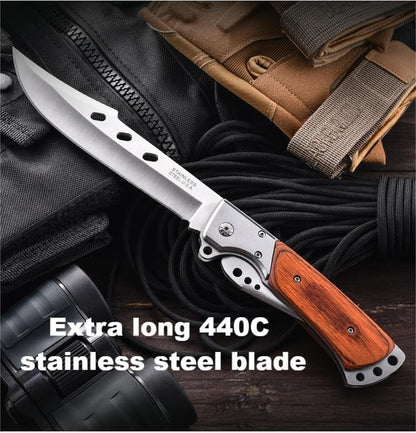 Long Blade Pocket Folding Knife - Sharp Survival Work Knives-Foldable Large Knife with Rosewood Handle,Gift for Dad Husband,for Hunting,Hiking,Camping (1 Knife)