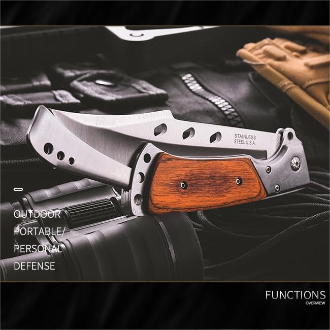 Long Blade Pocket Folding Knife - Sharp Survival Work Knives-Foldable Large Knife with Rosewood Handle,Gift for Dad Husband,for Hunting,Hiking,Camping (1 Knife)