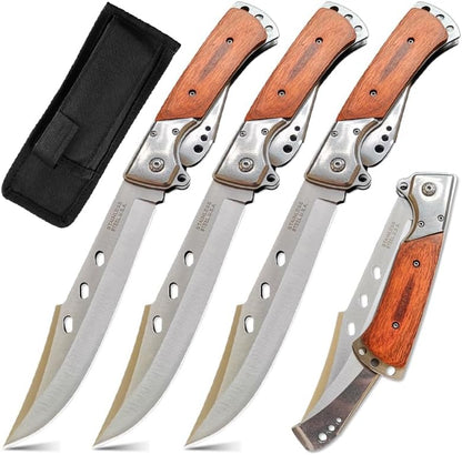 Long Blade Pocket Folding Knife - Sharp Survival Work Knives-Foldable Large Knife with Rosewood Handle,Gift for Dad Husband,for Hunting,Hiking,Camping (1 Knife)