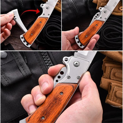 Long Blade Pocket Folding Knife - Sharp Survival Work Knives-Foldable Large Knife with Rosewood Handle,Gift for Dad Husband,for Hunting,Hiking,Camping (1 Knife)