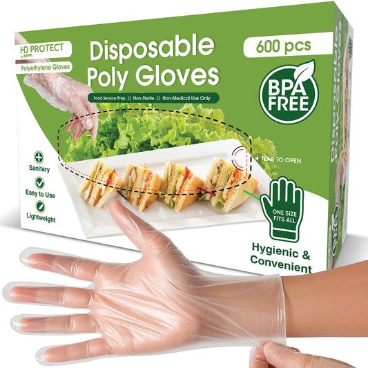 600 Pack Disposable Food Prep Gloves – Clear Polyethylene, Latex- BPA & Powder-Free – Bulk Kitchen Gloves for Cooking, Catering, BBQ, Baking, Restaurant Food Handling