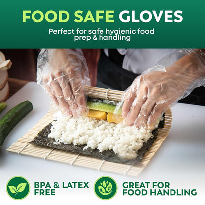 600 Pack Disposable Food Prep Gloves – Clear Polyethylene, Latex- BPA & Powder-Free – Bulk Kitchen Gloves for Cooking, Catering, BBQ, Baking, Restaurant Food Handling