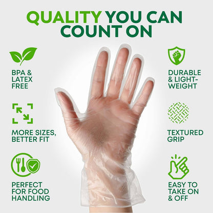600 Pack Disposable Food Prep Gloves – Clear Polyethylene, Latex- BPA & Powder-Free – Bulk Kitchen Gloves for Cooking, Catering, BBQ, Baking, Restaurant Food Handling