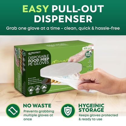600 Pack Disposable Food Prep Gloves – Clear Polyethylene, Latex- BPA & Powder-Free – Bulk Kitchen Gloves for Cooking, Catering, BBQ, Baking, Restaurant Food Handling