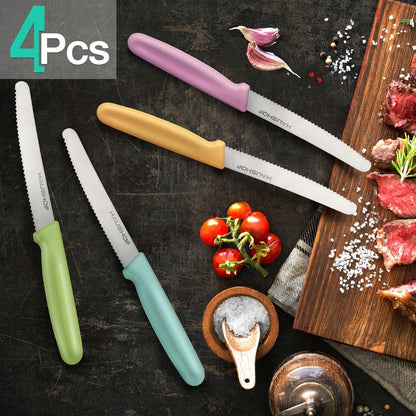 Steak Knives Set of 4, Serrated Steak Knives, Premium Stainless Steel Steak Knife Set with Gift Box, Assorted Color