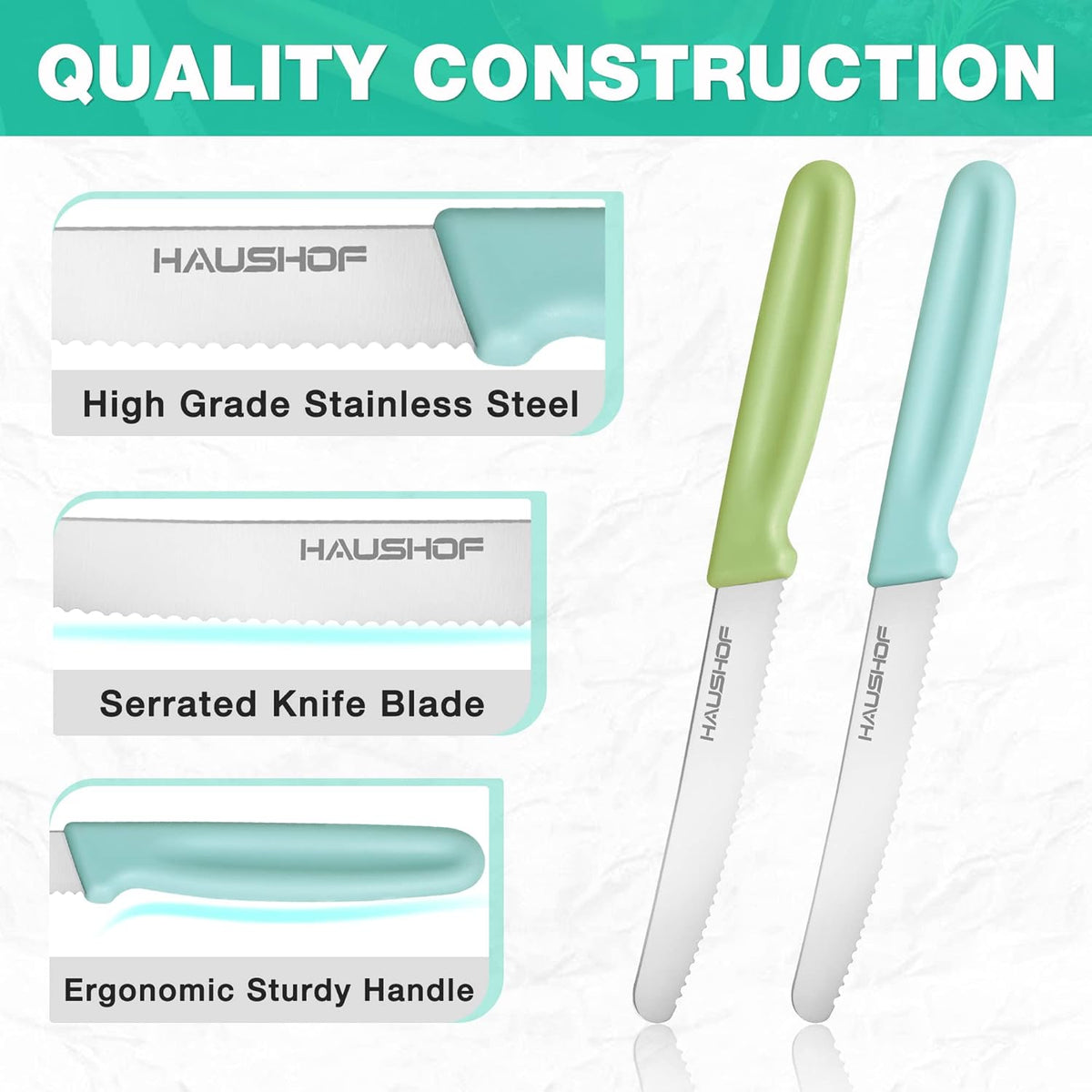 Steak Knives Set of 4, Serrated Steak Knives, Premium Stainless Steel Steak Knife Set with Gift Box, Assorted Color