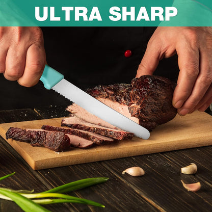 Steak Knives Set of 4, Serrated Steak Knives, Premium Stainless Steel Steak Knife Set with Gift Box, Assorted Color
