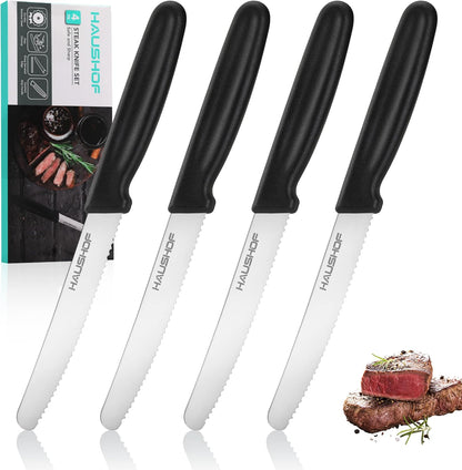 Steak Knives Set of 4, Serrated Steak Knives, Premium Stainless Steel Steak Knife Set with Gift Box, Assorted Color