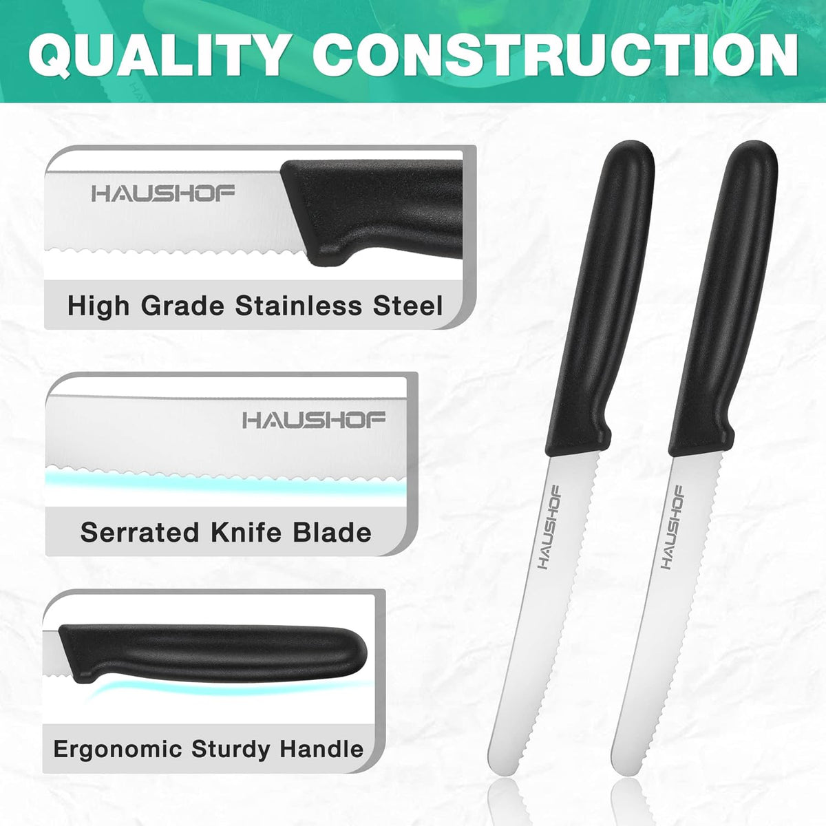 Steak Knives Set of 4, Serrated Steak Knives, Premium Stainless Steel Steak Knife Set with Gift Box, Assorted Color