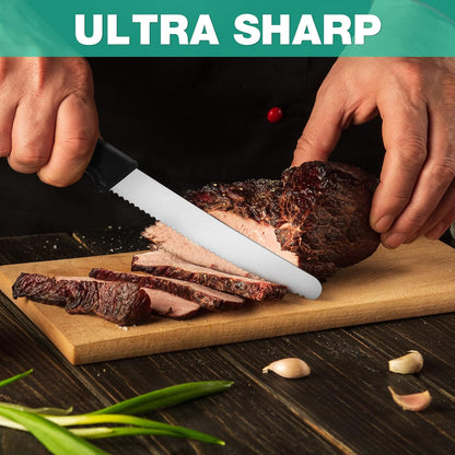 Steak Knives Set of 4, Serrated Steak Knives, Premium Stainless Steel Steak Knife Set with Gift Box, Assorted Color