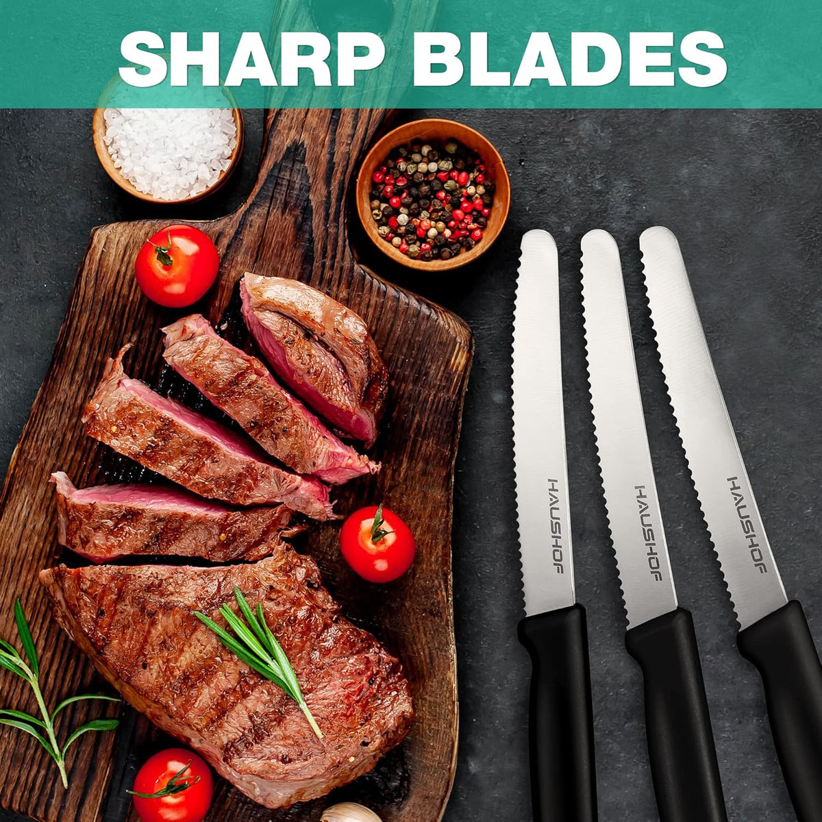 Steak Knives Set of 4, Serrated Steak Knives, Premium Stainless Steel Steak Knife Set with Gift Box, Assorted Color