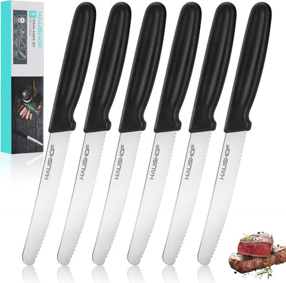 Steak Knives Set of 4, Serrated Steak Knives, Premium Stainless Steel Steak Knife Set with Gift Box, Assorted Color