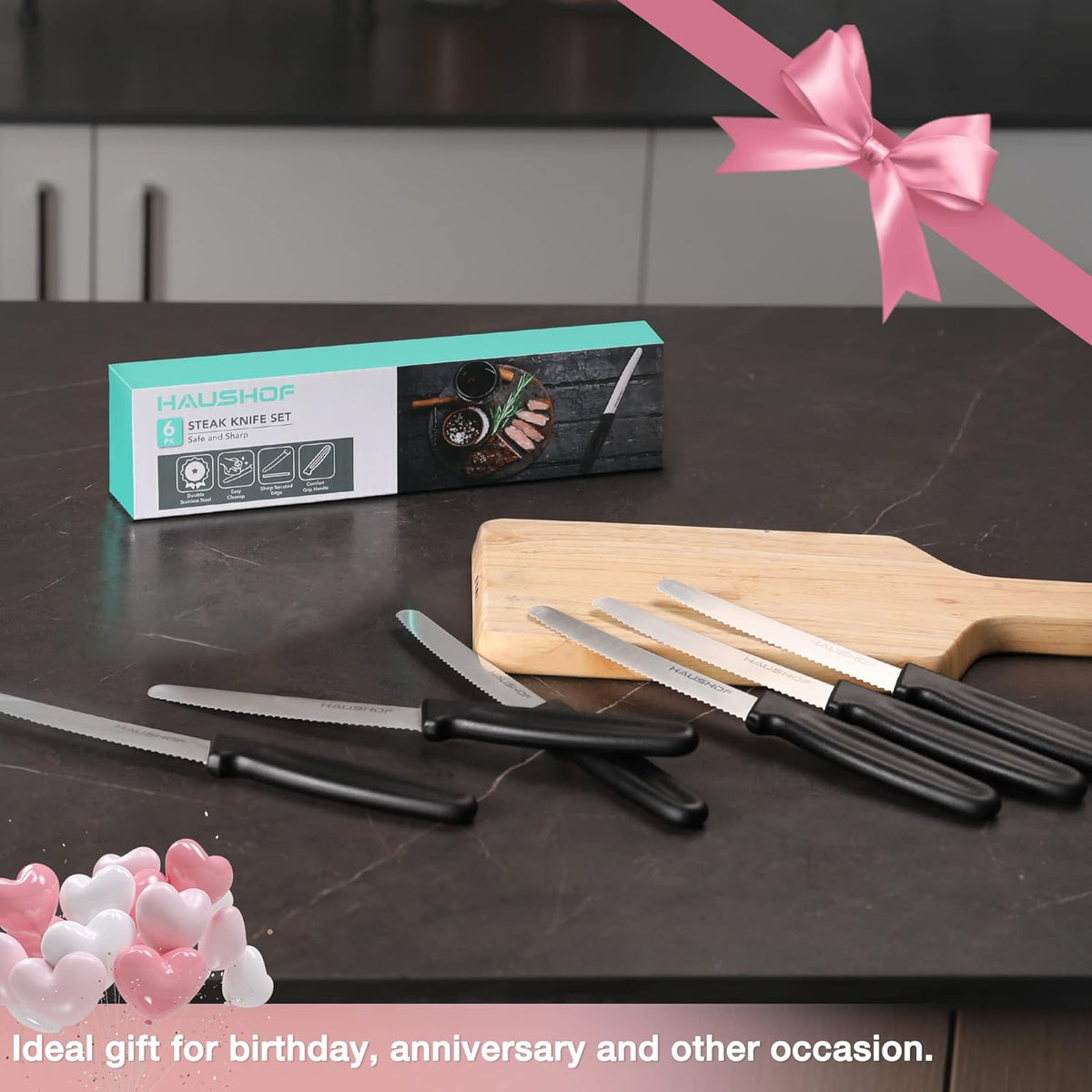 Steak Knives Set of 4, Serrated Steak Knives, Premium Stainless Steel Steak Knife Set with Gift Box, Assorted Color