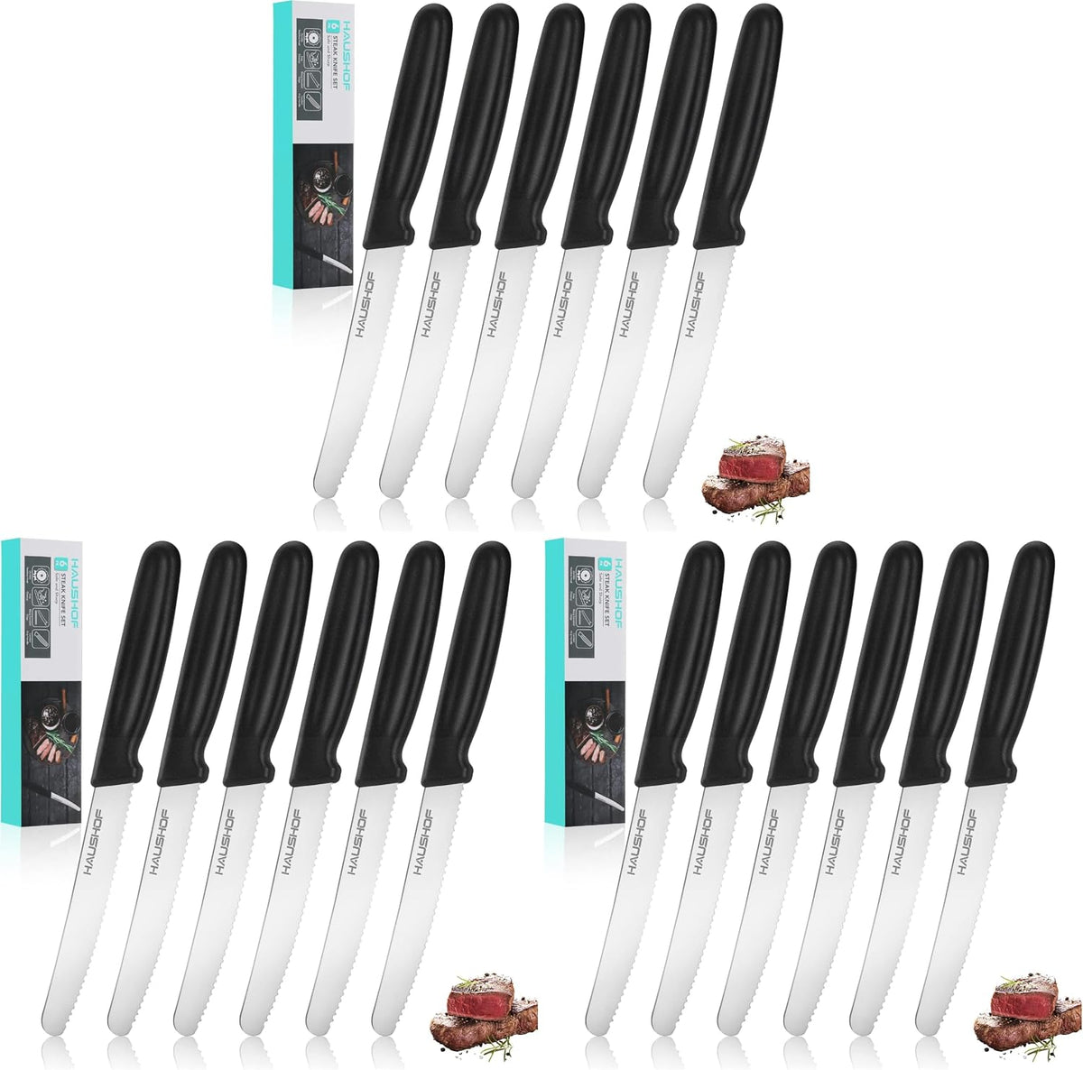 Steak Knives Set of 4, Serrated Steak Knives, Premium Stainless Steel Steak Knife Set with Gift Box, Assorted Color