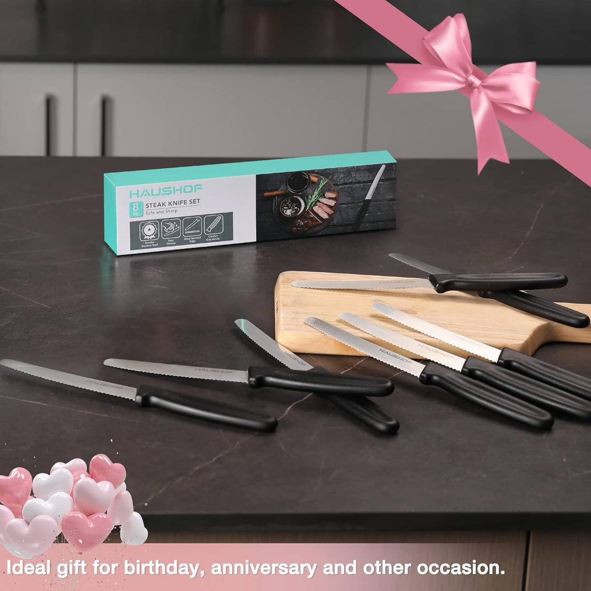 Steak Knives Set of 4, Serrated Steak Knives, Premium Stainless Steel Steak Knife Set with Gift Box, Assorted Color