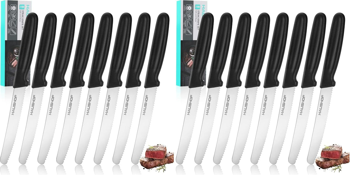 Steak Knives Set of 4, Serrated Steak Knives, Premium Stainless Steel Steak Knife Set with Gift Box, Assorted Color