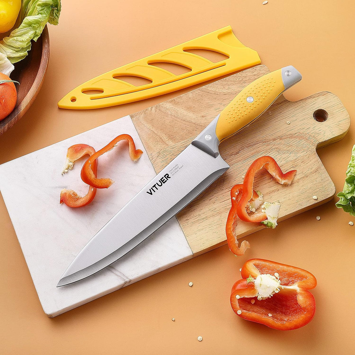 Chef Knife, 3PCS Kitchen Knife, Multicolor Stainless Steel Sharp Chef Knife Set (3Pack, Yellow, Red, Green)