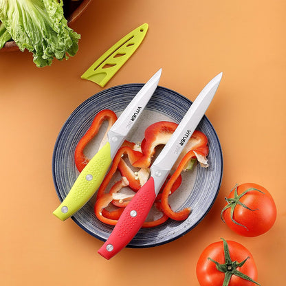 Chef Knife, 3PCS Kitchen Knife, Multicolor Stainless Steel Sharp Chef Knife Set (3Pack, Yellow, Red, Green)
