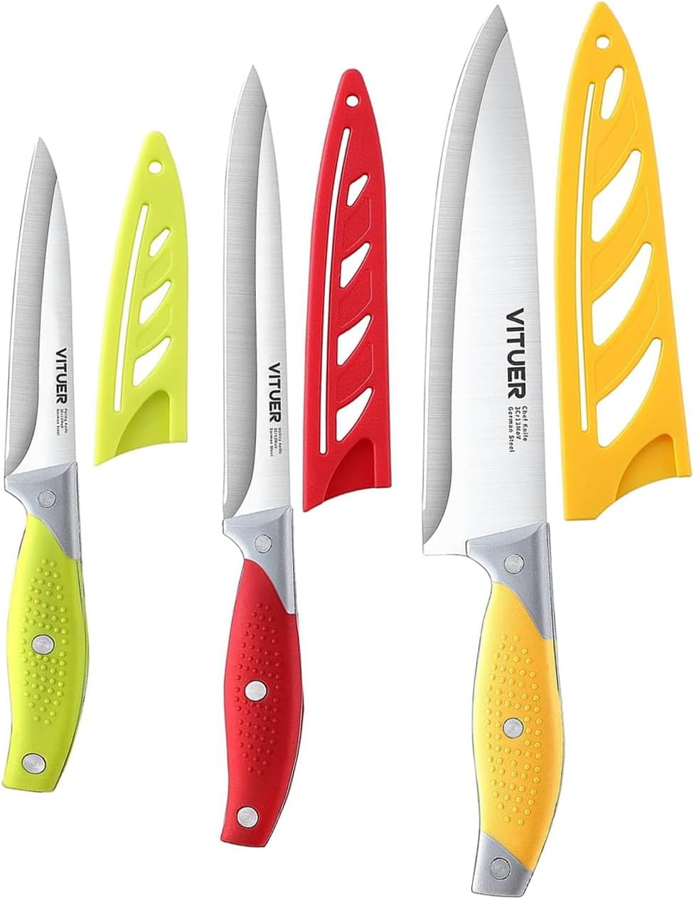 Chef Knife, 3PCS Kitchen Knife, Multicolor Stainless Steel Sharp Chef Knife Set (3Pack, Yellow, Red, Green)