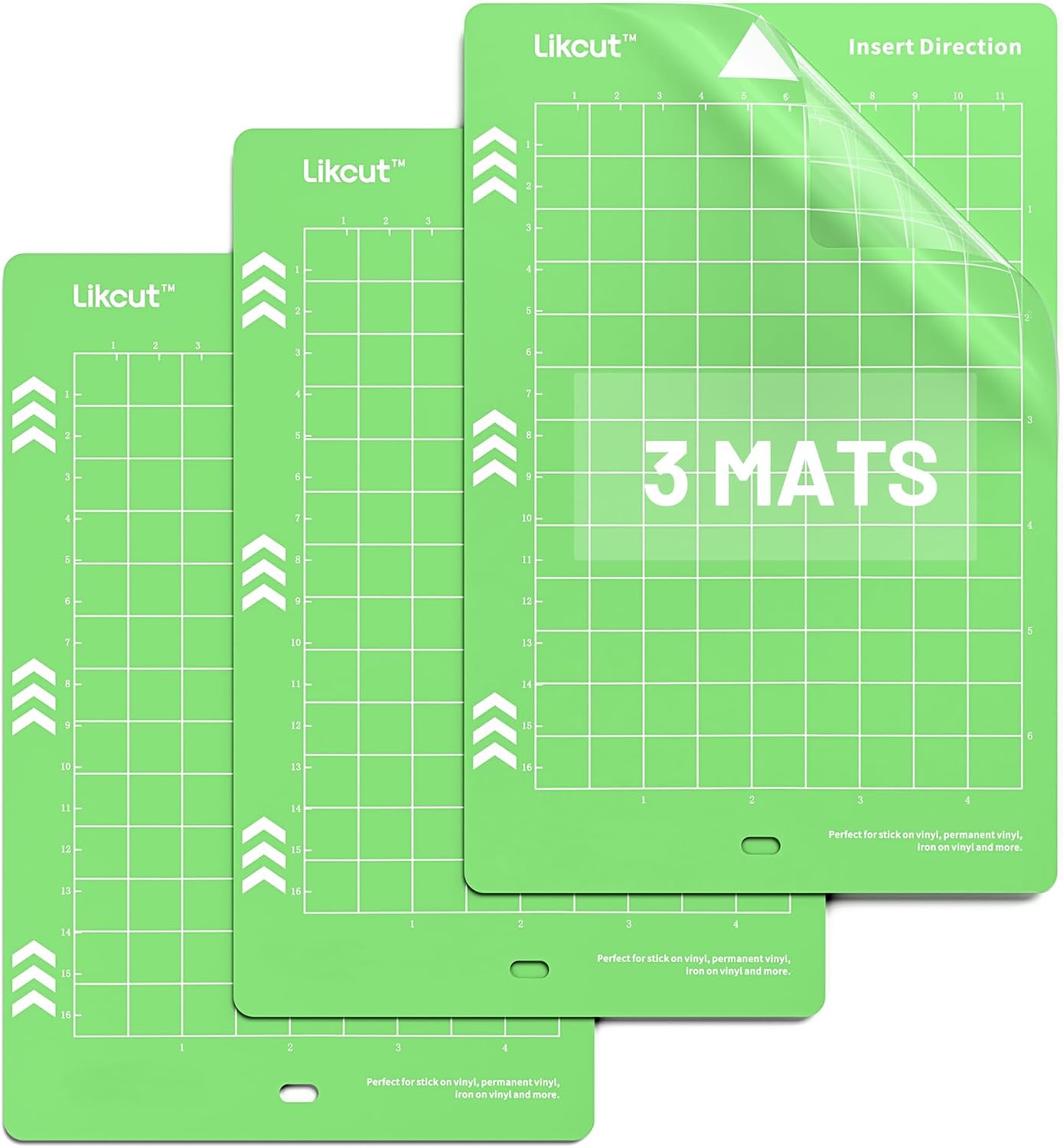 Likcut Cutting Mat for Glee S501 Cutter, 4.5" X 6.5" Standard Adhesive Mat for DIY Crafty, 3 Packs Likcut Accessories Mats, Adhesive Sticky Green Quilting Replacement Cut Mats for Iron On, Vinyl