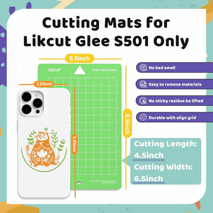 Likcut Cutting Mat for Glee S501 Cutter, 4.5" X 6.5" Standard Adhesive Mat for DIY Crafty, 3 Packs Likcut Accessories Mats, Adhesive Sticky Green Quilting Replacement Cut Mats for Iron On, Vinyl