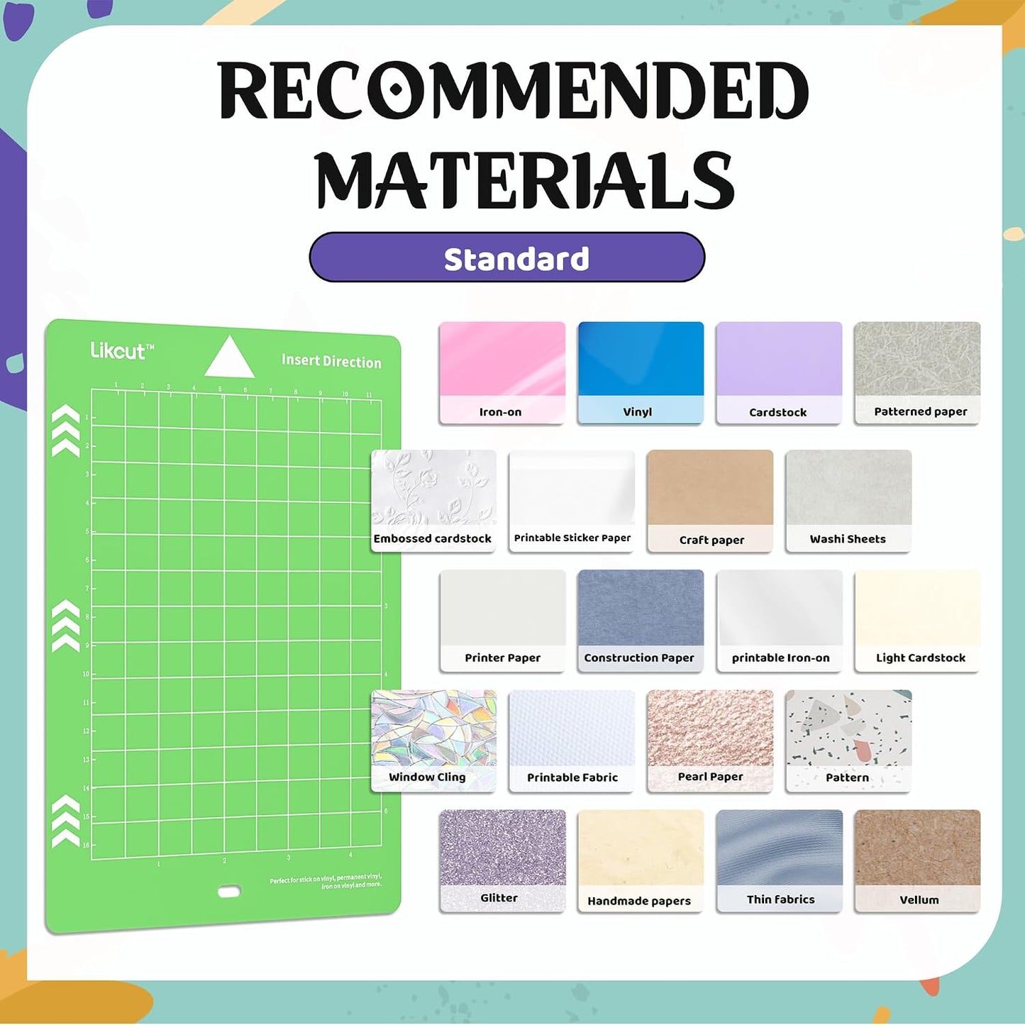 Likcut Cutting Mat for Glee S501 Cutter, 4.5" X 6.5" Standard Adhesive Mat for DIY Crafty, 3 Packs Likcut Accessories Mats, Adhesive Sticky Green Quilting Replacement Cut Mats for Iron On, Vinyl