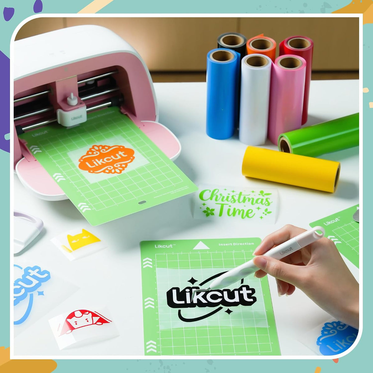 Likcut Cutting Mat for Glee S501 Cutter, 4.5" X 6.5" Standard Adhesive Mat for DIY Crafty, 3 Packs Likcut Accessories Mats, Adhesive Sticky Green Quilting Replacement Cut Mats for Iron On, Vinyl