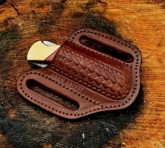 Leather Pocket Knife Sheath For Belt, Slanted Sheath, Tooled Leather Sheath, Beautiful Folding/Trapper Knife Cover 100% Real