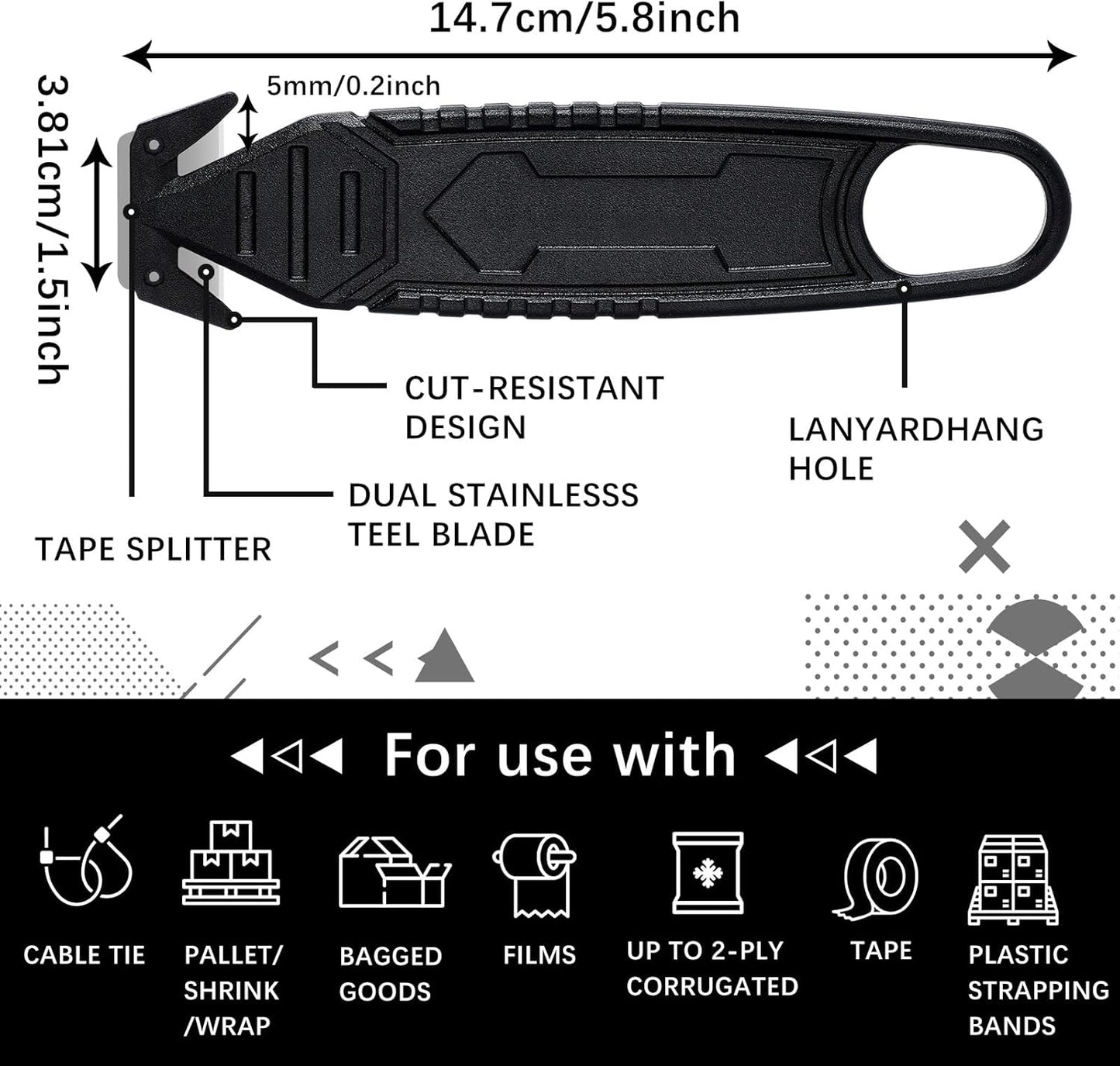 30 Pcs Safety Box Cutter Knife of Stainless Steel Concealed Blade Package Opener with Tape Splitter for Carton Cardboard Wrap Letter Work Bag Straps Film Utility Tool (Black)