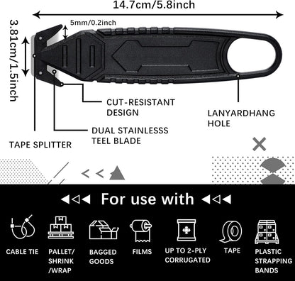 30 Pcs Safety Box Cutter Knife of Stainless Steel Concealed Blade Package Opener with Tape Splitter for Carton Cardboard Wrap Letter Work Bag Straps Film Utility Tool (Black)